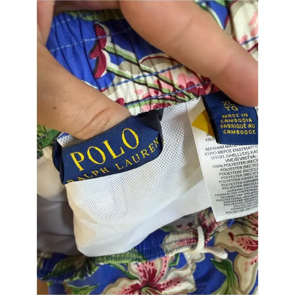 Polo Ralph Lauren Traveler icon logo lilies print swim shorts in blue size XL